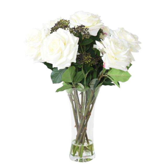 Bouquet Artificiel Roses Romances Blanc